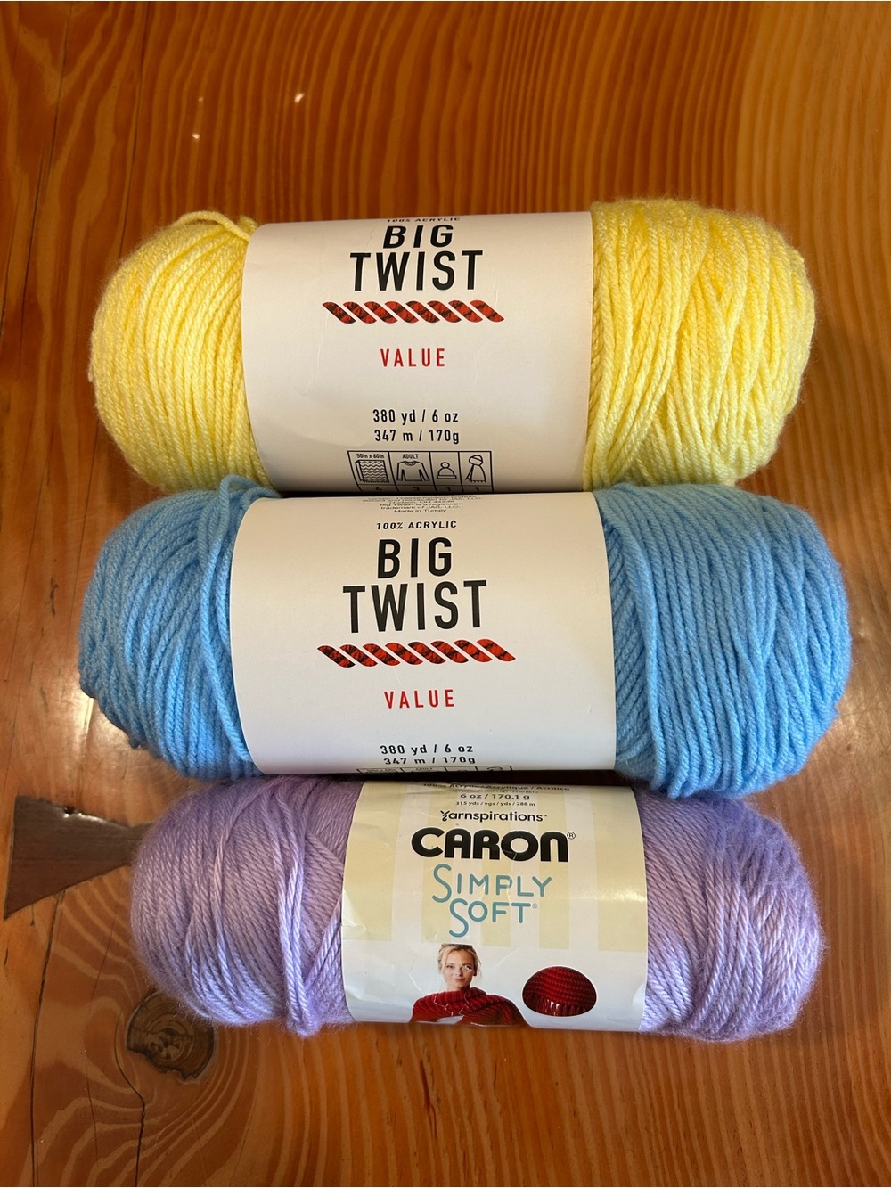 Caron Simply Soft & Big Twist Yarn Bundle - Lavender, Sky Blue, Yellow - Picture 5 of 5